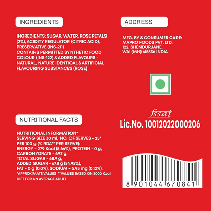 Mapro Rose Sharbat Gluten Free - Dista