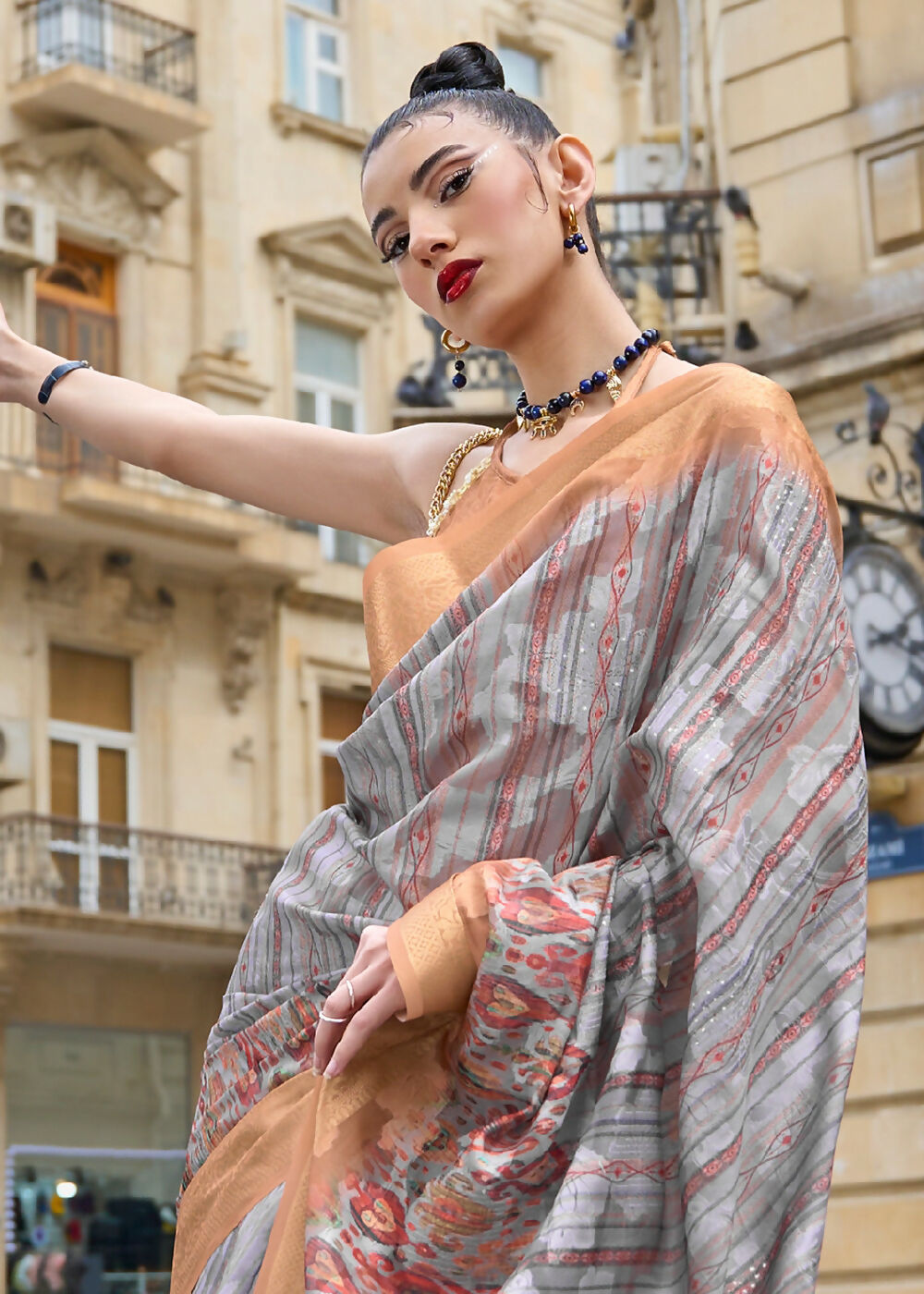 Lovely Grey Polly Brasso Designer Saree - Emponline - Distacart