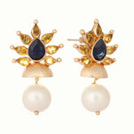 Thumbnail for Nuyug 22K Gold Plated Pearl & Crystal Studded Contemporary Floral Stud Earrings - Distacart