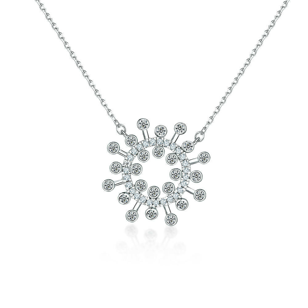 Cauer Moissanite Round Pendant Necklace in 925 Sterling Silver, White Gold Plated