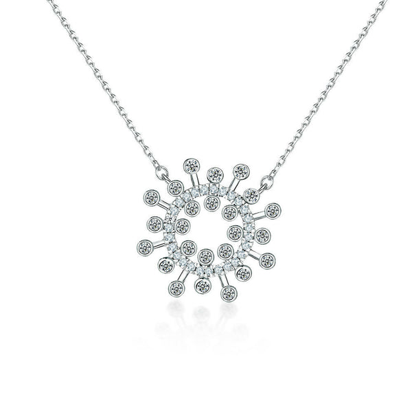 Cauer Moissanite Round Pendant Necklace in 925 Sterling Silver, White Gold Plated