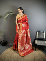Thumbnail for Joban Fashion Red Paisley Soft Silk Banarasi Saree - Distacart