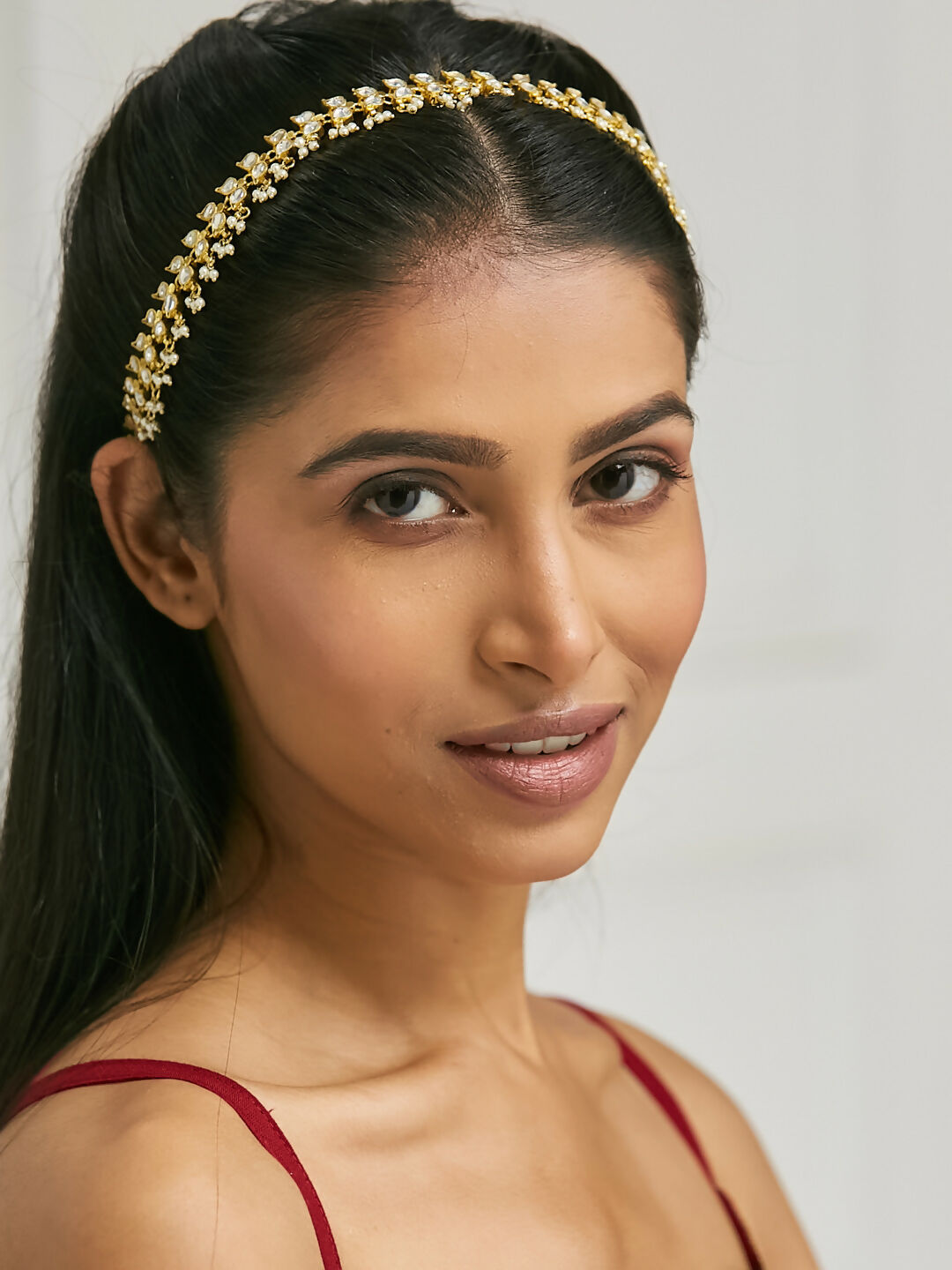 Nuyug 22K Gold-Plated Kundan & Pearl Studded Matha Patti Head Jewellery
