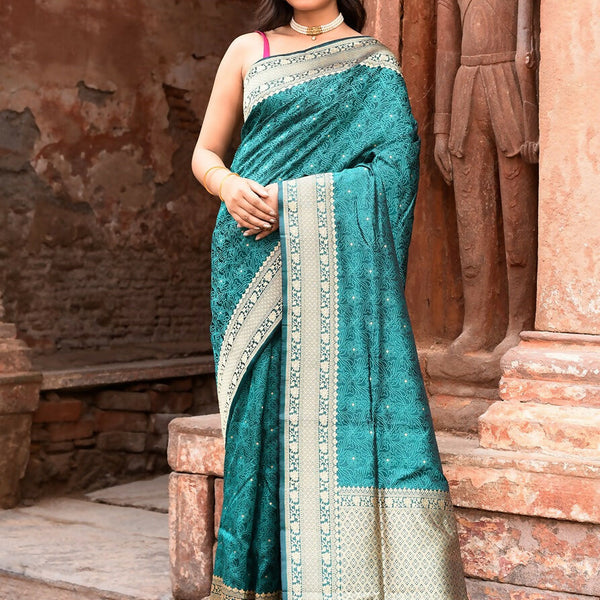Joban Fashion Green Banarasi Katan Pure Handloom Banarasi Silk Saree
