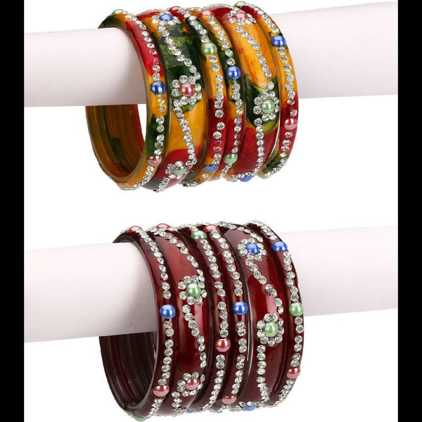 Afast Bridal Wedding & Party Fashionable Colorful Glass Bangle/Kada Set, Pack Of 12 - Yellow, Maroon - Distacart
