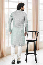 Thumbnail for Raivat Ethnic Cotton Thread Work Kurta Pajama In Light Green Colour - Dista