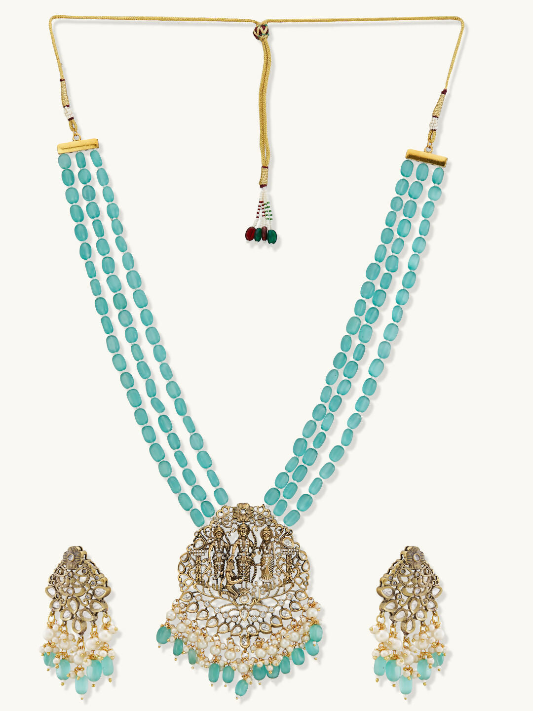 Nuyug 22K Gold-Plated Zircon Studded & Stone Beaded Strings Necklace Set - Distacart