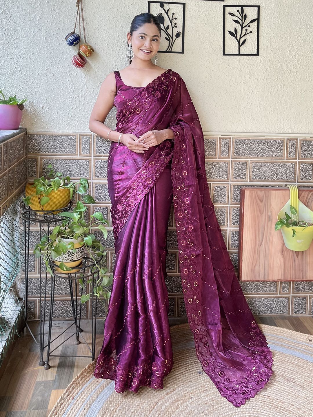 Mitera Floral Embroidered Sequinned Saree - Distacart