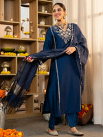 Thumbnail for The52 Women's Beautiful Viscose Silk Fabric Embroidery Work A-Line Kurta Pant and Dupatta Set - Distacart