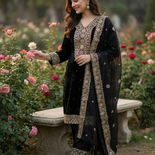 Teeya Creation Black Color Fendy Silk Embroidery Work Wedding Wear Salwar Suit - Distacart