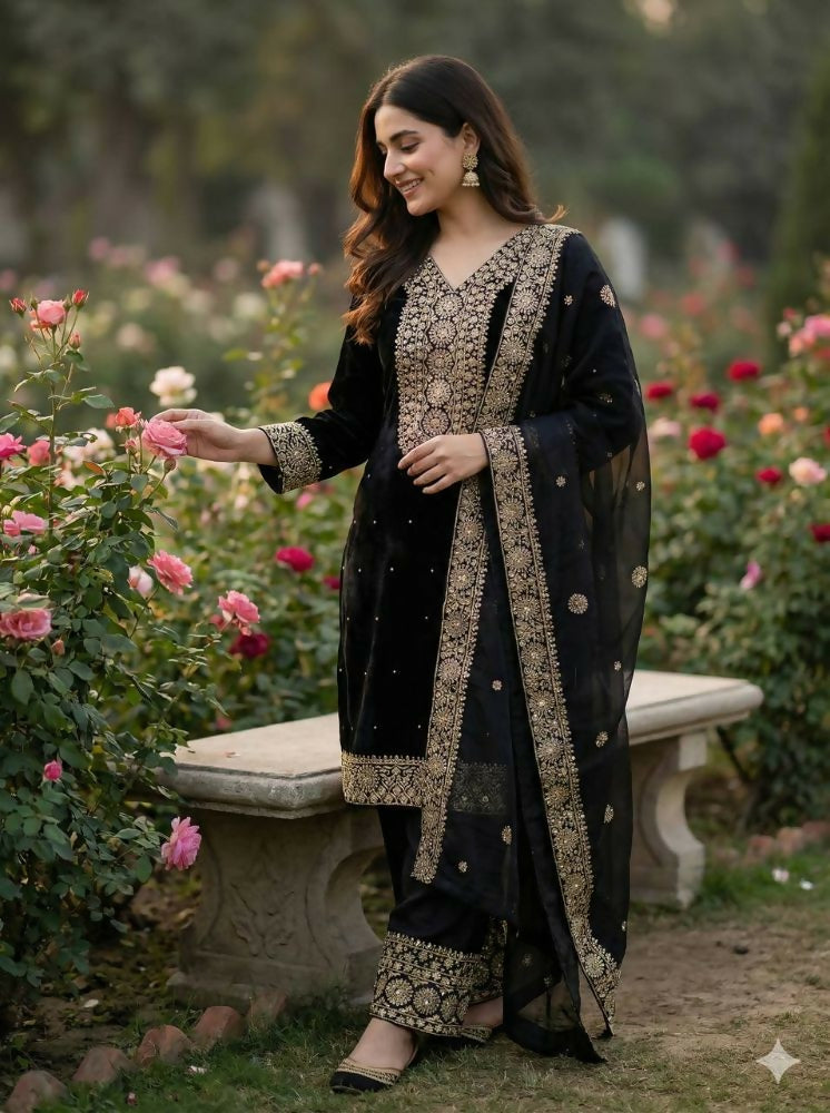 Teeya Creation Black Color Fendy Silk Embroidery Work Wedding Wear Salwar Suit - Distacart