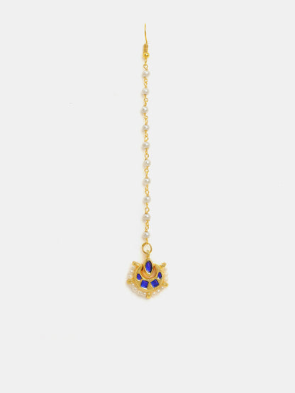 Ruby Raang Finest Gold Kundan Earrings With A Maang Tikka - Distacart