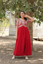 Thumbnail for Aastha Fashion Women's Red Faux Blooming Embroidery Zari Sequins-work Gown - Distacart
