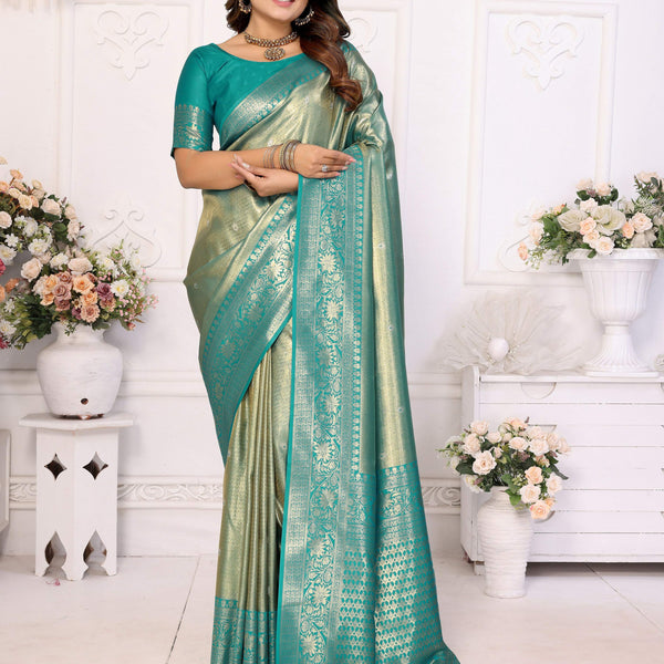 Aastha Fashion Sea Green Tissue Silk Weaving Saree - Distacart