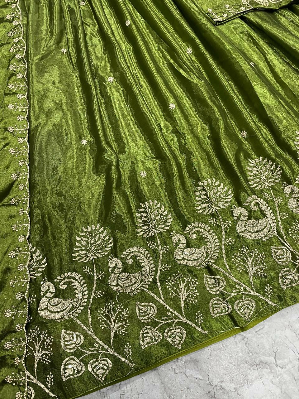 Teeya Creation New Womens Beautiful Fully Stitched Designer Lehenga Choli With Embroidered Dupatta - Mehendi - Dista