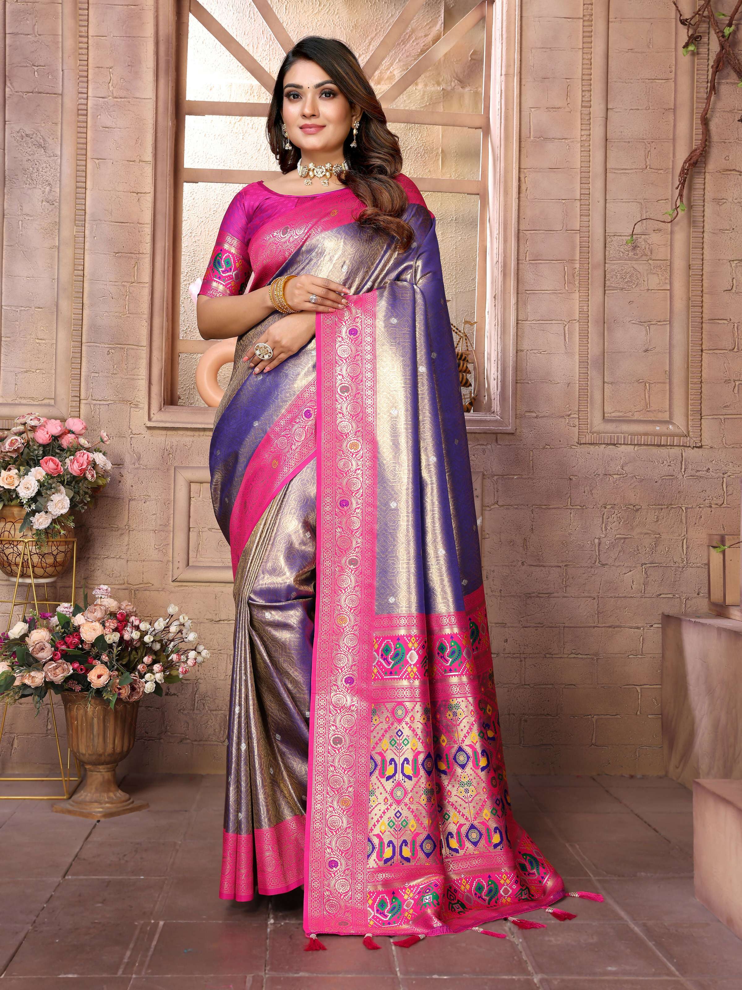 Aastha Fashion Purple Banarasi Tissue Silk Weaving Saree - Distacart