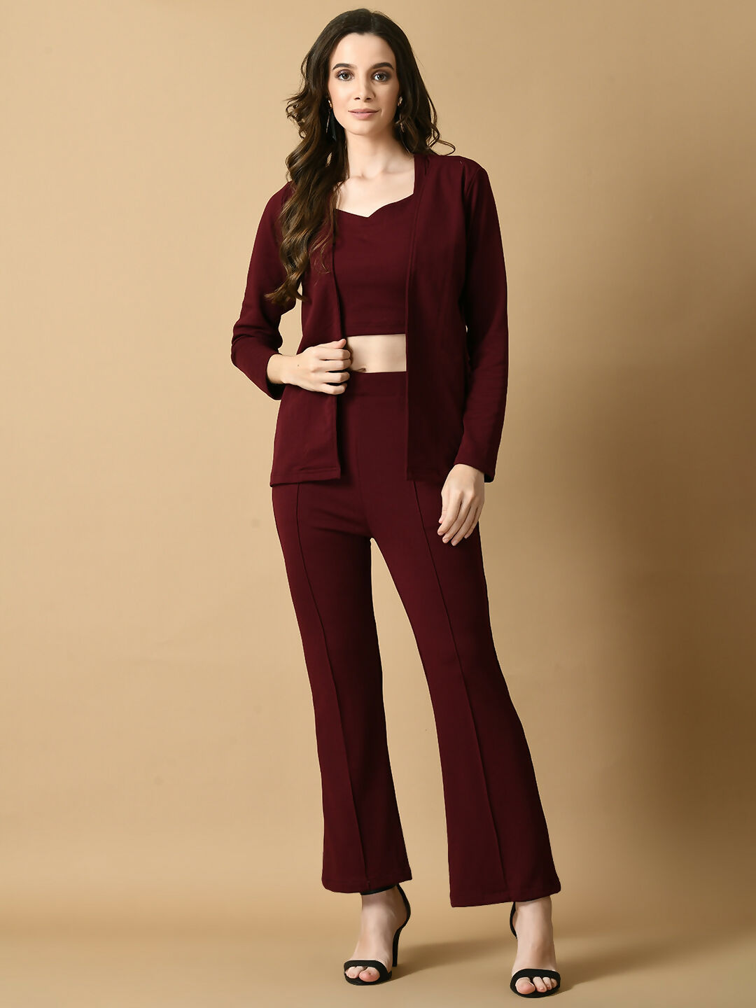 Myshka Women's Magenta Solid Coat With Trousers - Distacart