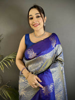 Thumbnail for Joban Fashion Grey Intricate Zari Weaving Soft Silk Dharmavaram Saree - Dista