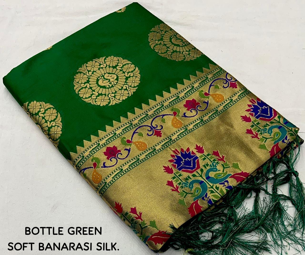 Green Pure Silk Woven Design Saree with Unstitched Blouse - Hiral Fashion - Distacart