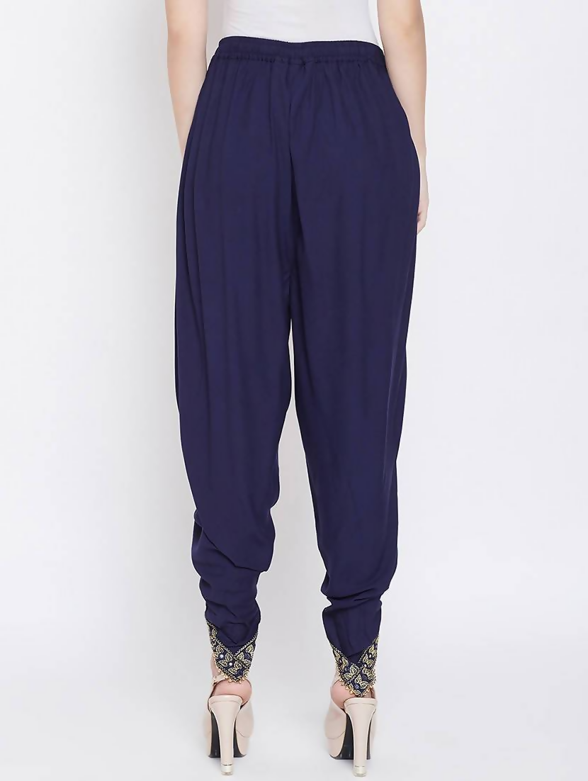 Cheera Women's Navy Viscose Rayon Dhoti With Golden Lace - Distacart