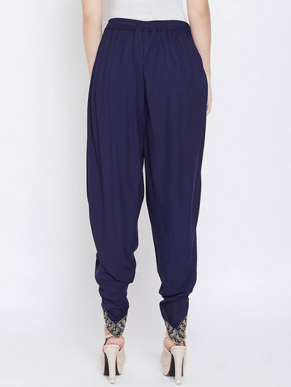 Cheera Women's Navy Viscose Rayon Dhoti With Golden Lace - Distacart