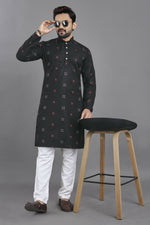 Thumbnail for Anaita Black Weaving Linen Cotton Straight Kurta - Distacart