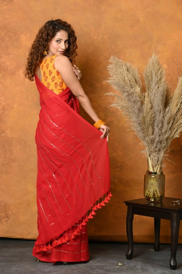 Very Much Indian Pure Mul Cotton Handloom Saree - Red - Distacart