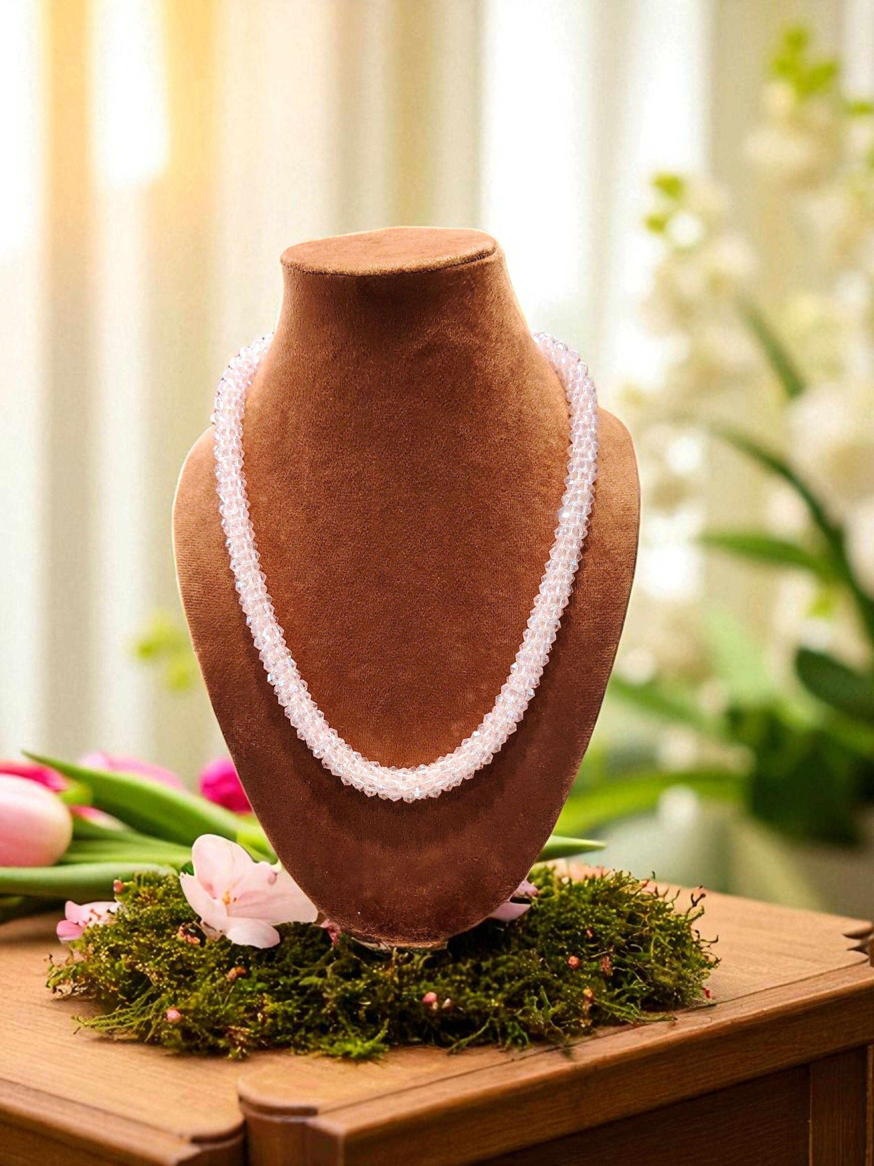 Inhanns Noor-E-Jalwa – Handmade Crystal Bead Necklace -Adjustable - Baby Pink - Distacart