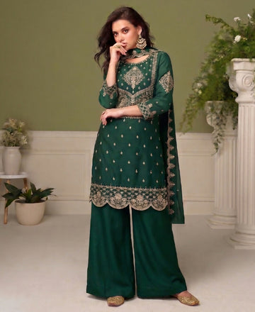 KC Green Wedding Wear Embroidered Crush Silk Salwar Suit - Dista