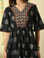 Thumbnail for Myshka Women's Black Printed Cotton Party Dress - Distacart