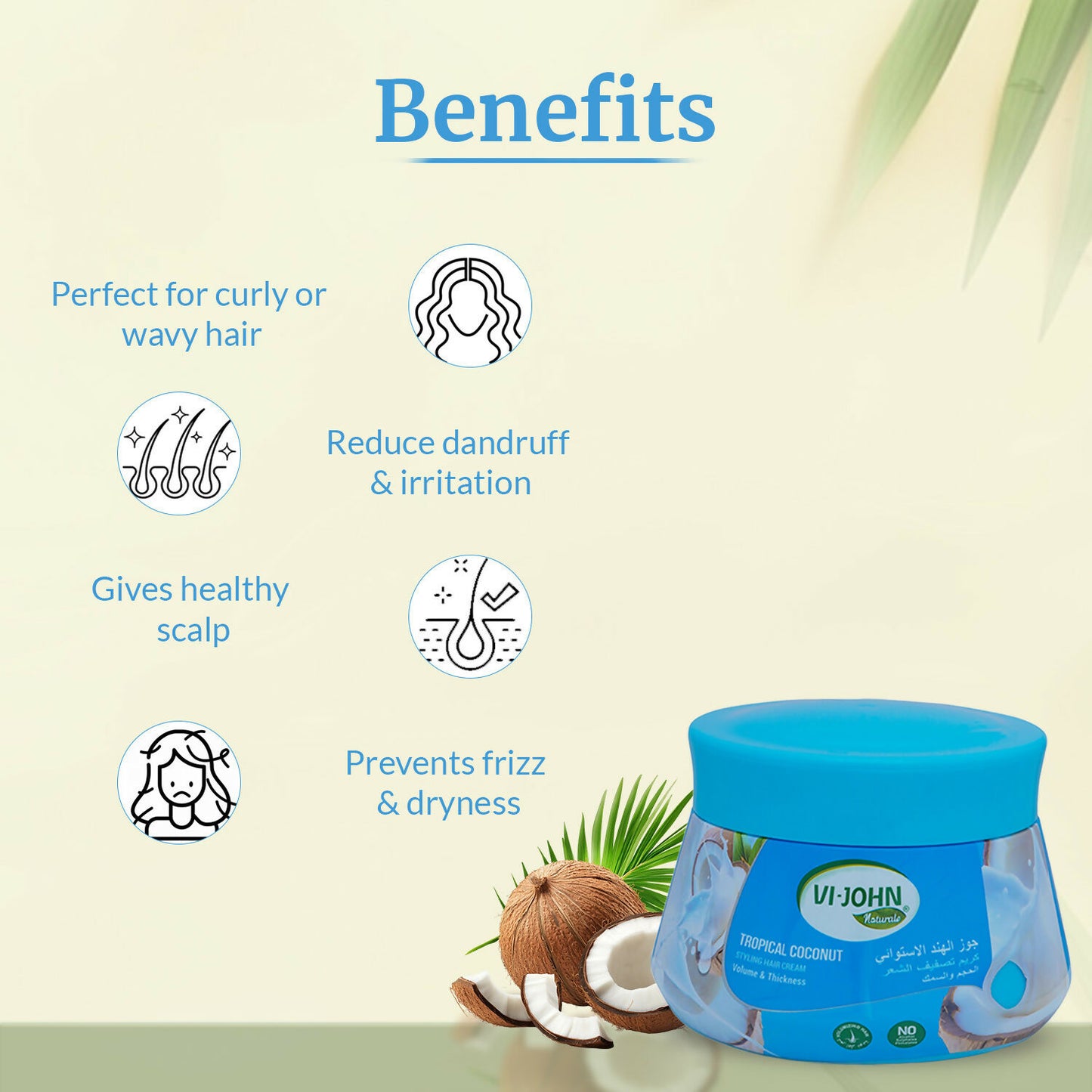 VI-JOHN Naturale Tropical Coconut Styling Hair Cream Strength & Shine - Distacart