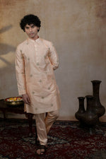 Thumbnail for Semi Pattu Peach Ananta Kurta Set By Hilo Design