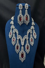 Thumbnail for Vastrabhushan Ruby Red Crystal Bridal Necklace Set|Silver Toned Choker Earrings - Dista