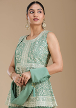 Thumbnail for Teeya Creation Teal Color Star Georgette Party Wear Designer Peplum Sharara Set - Distacart