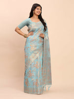 Thumbnail for Astita Linen Cotton Sky Blue Saree