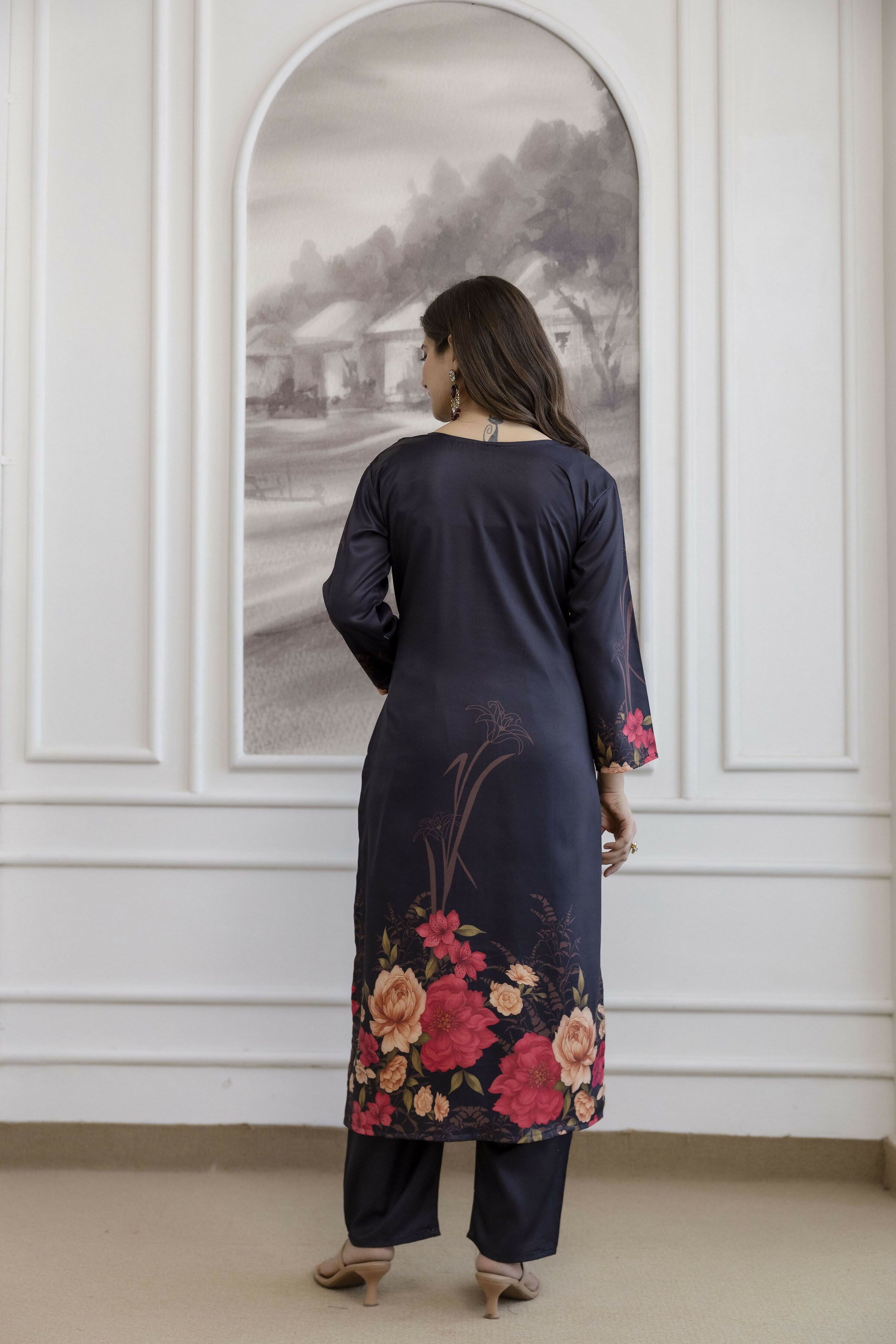 The52 Women's Beautiful Soft Assam Fabric Printed Work A-line Kurta Pant and Dupatta Set - Distacart