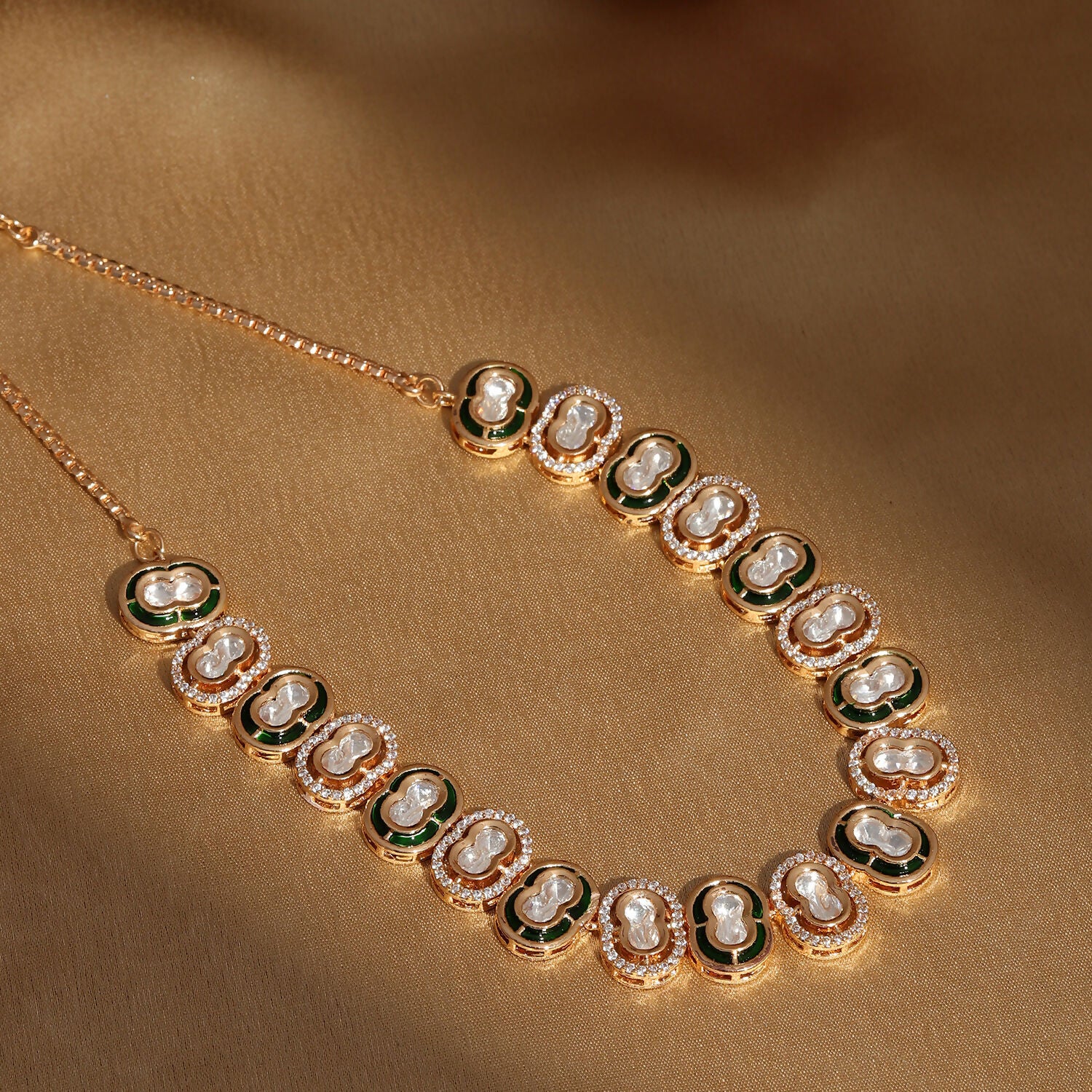Double Mufli (peanut) Meenakari and Diamond Neckpiece (Gold) - Ruby Raang - Distacart