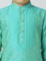 Thumbnail for Joban Fashion Kids Island Full Sleeves Chanderi Kurta, Pyjama Set with Traditional Butta Work - Sea Green - Distacart