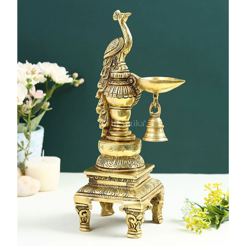 CraftVatika Brass Peacock Decorative Diya For Decoration - Dista