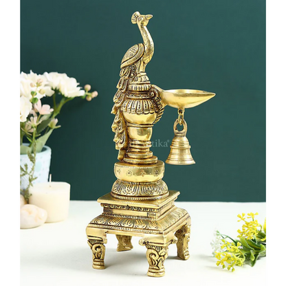 CraftVatika Brass Peacock Decorative Diya For Decoration - Dista
