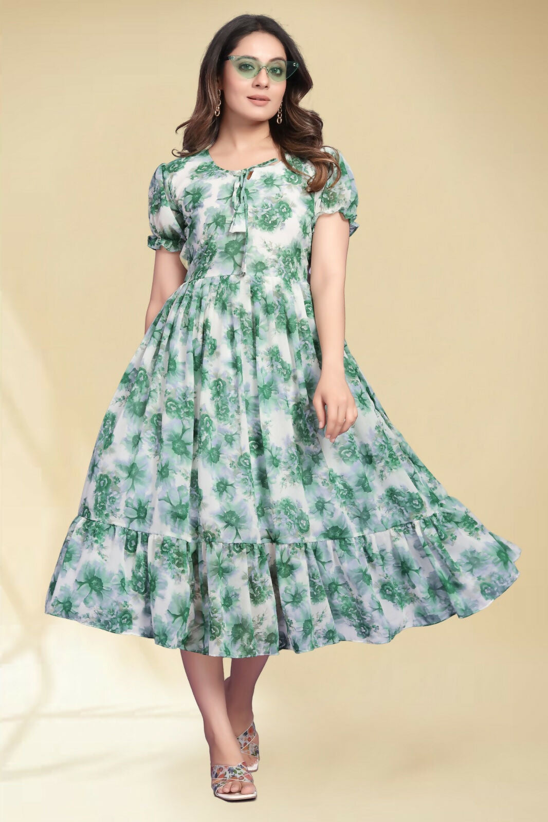 Preksha Creation New Georgette Floral Print Women Green Long Gown - Distacart
