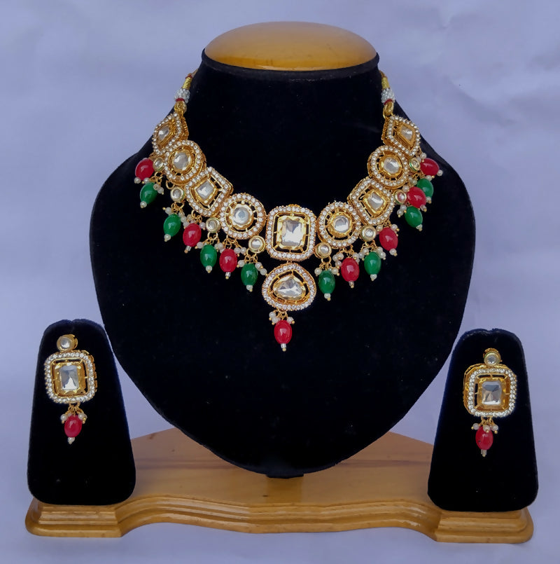 Joban Fashion Hand Made High Quality Gold Plated Base Metal Alloy Kundan Stone Studded Kundan Jewellery Set - Distacart