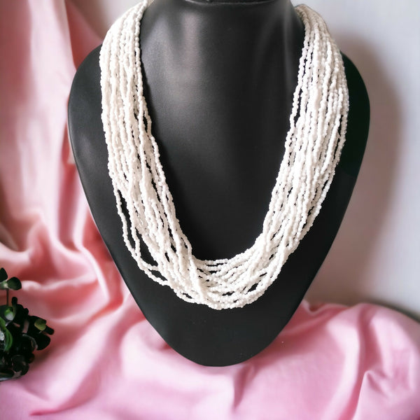 Inhanns Handmade Beaded Multilayer Necklace, 20 Layers - White - Distacart