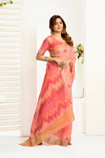 Thumbnail for Joban Fashion Peach Ikkat Linen Ready To Wear Saree With Unstitched Blouse - Distacart