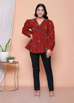 Thumbnail for Miravan Womens Brown Animal Printed Balloon Sleeves V Neck Butterfly Top - Distacart