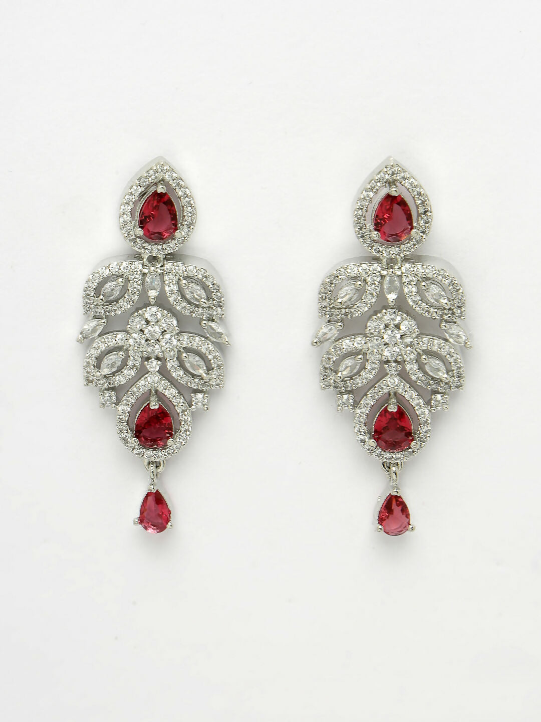NVR Women's silver plated Maroon CZ stone handcrafted jewellery set - Distacart