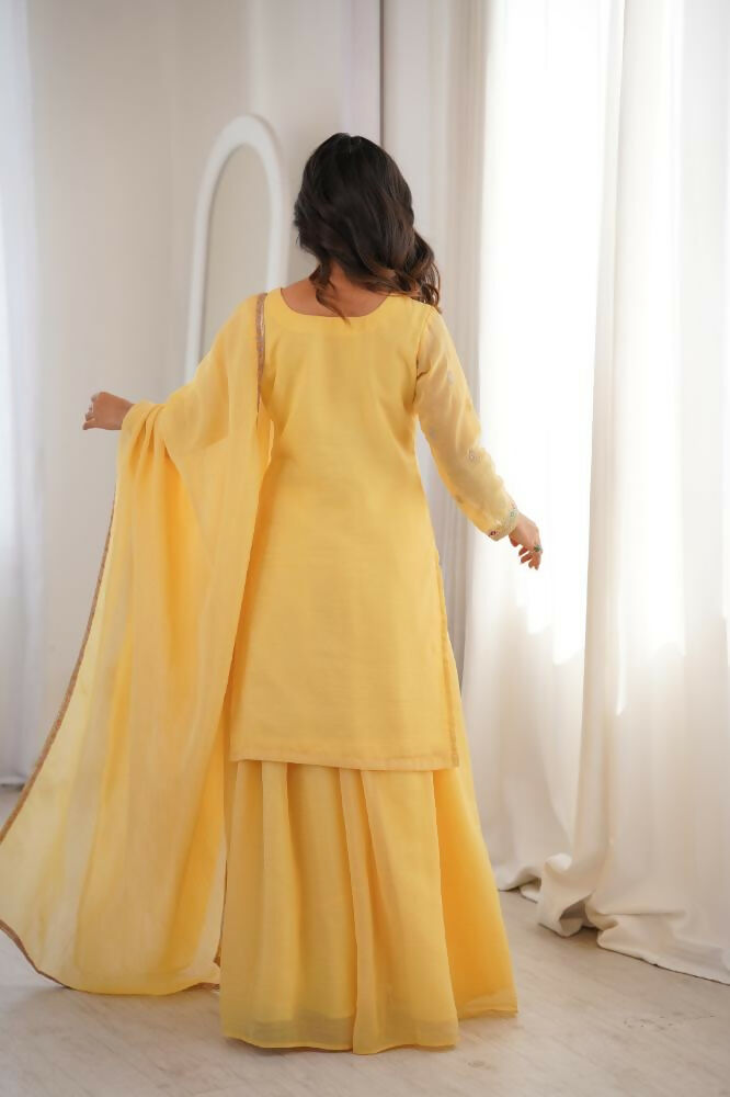 Lehenga Mart Designer Sharara Suit With Kurta, Sharara, Dupatta For Women-Yellow - Distacart