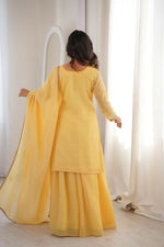 Thumbnail for Lehenga Mart Designer Sharara Suit With Kurta, Sharara, Dupatta For Women-Yellow - Distacart