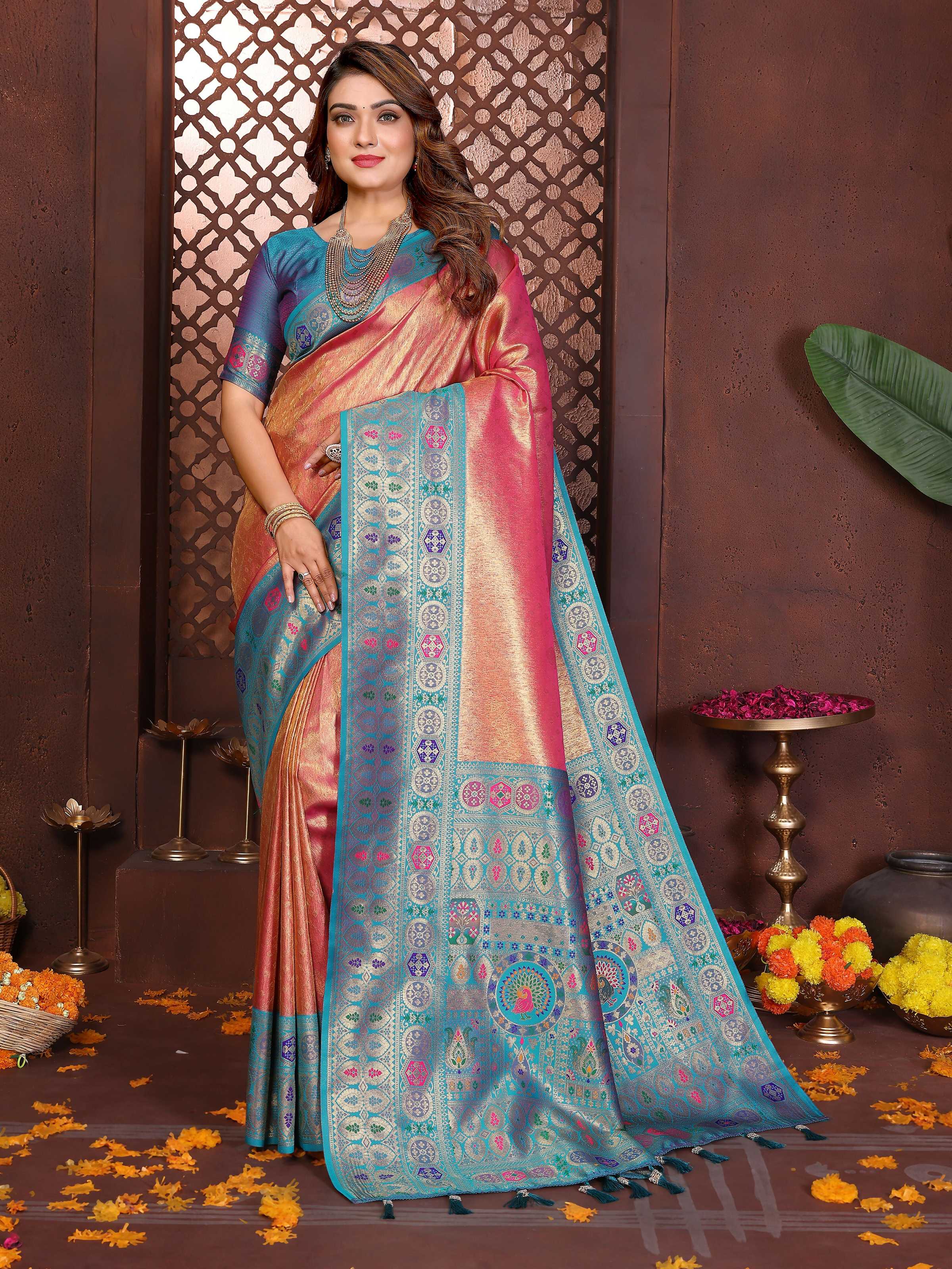 Aastha Fashion Orange Tissue Silk Weaving Saree - Distacart