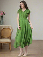 Thumbnail for Souchii Green Printed Midi Dress – Flowy Fit & Flare